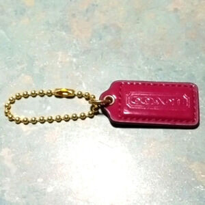 COACH Fuschia and Silver Patent Leather 4" x 1" Purse Fob Hang Tag Charm